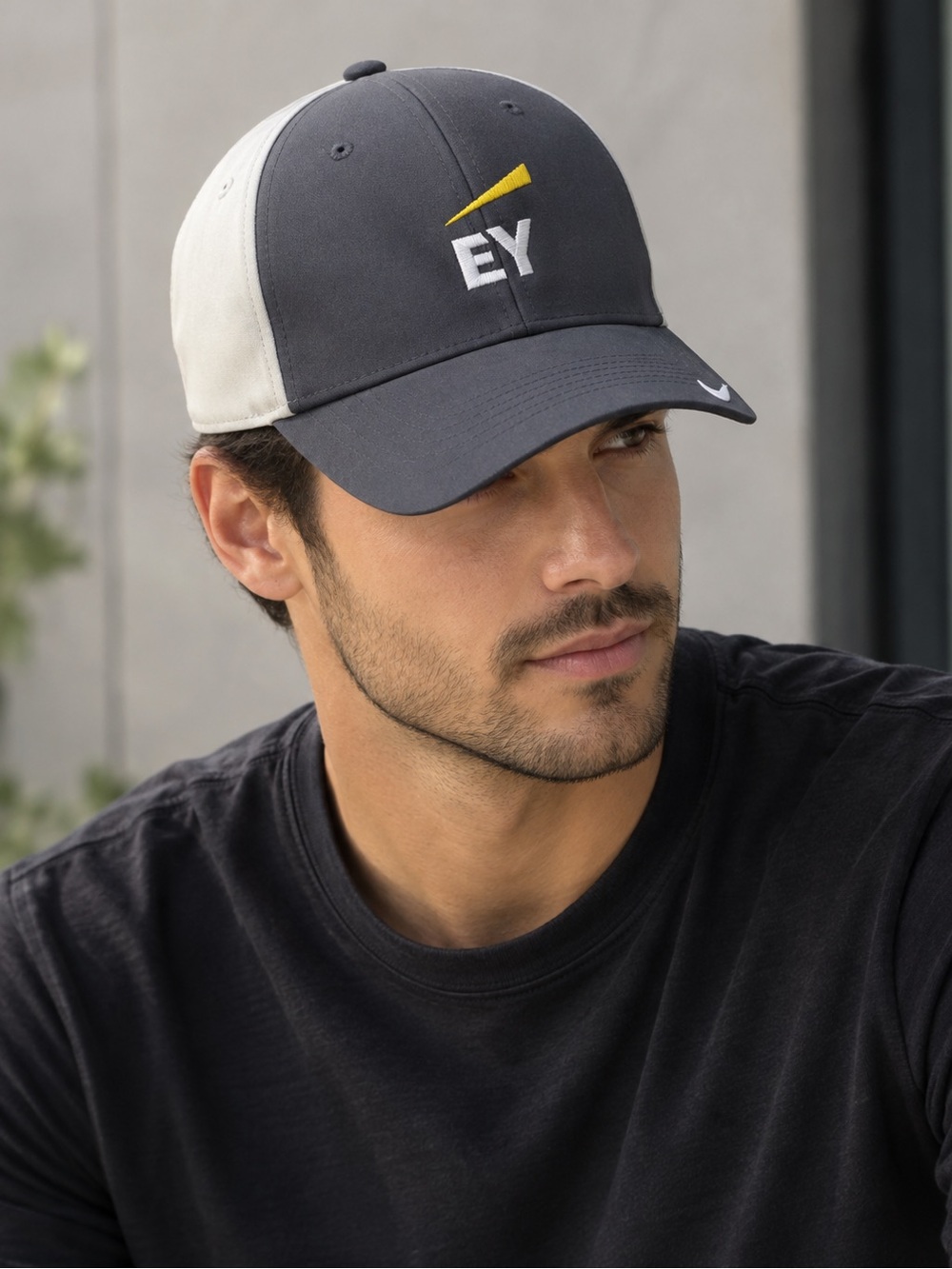 Nike Men's Two-Tone Gray and white Baseball Cap with Yellow Accent